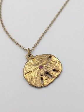 Gold Sand Dollar Pendant Necklace with Pink Accent